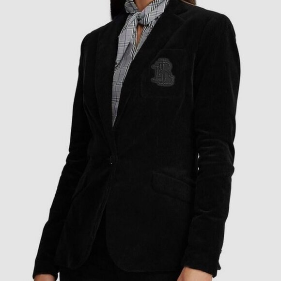 Ralph Lauren Black Corduroy Blazer Jacket Size 4 Crest Pocket Old Money Preppy - Picture 1 of 11